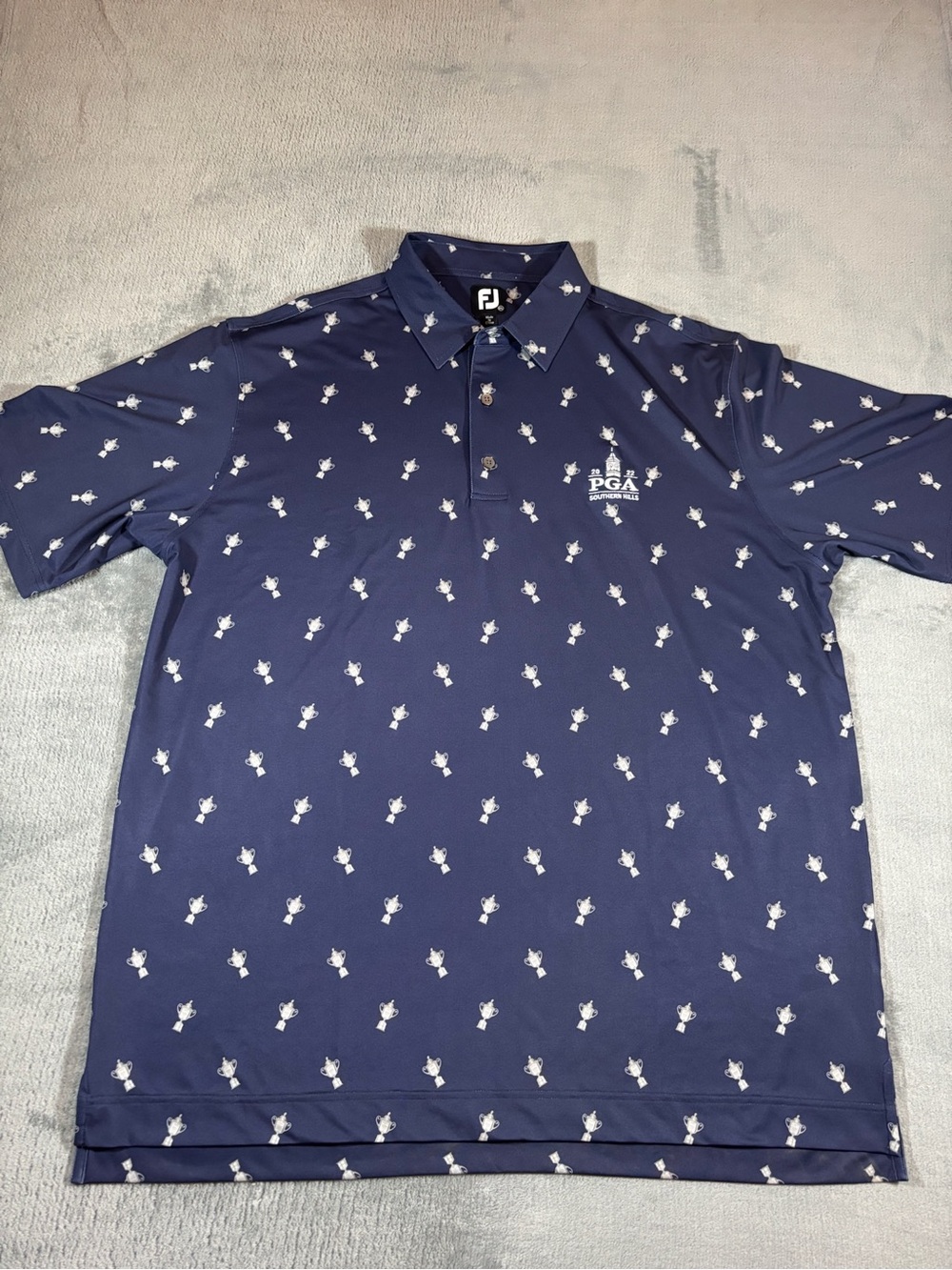 FootJoy Navy Polo with White Trophy Motif PGA 2022